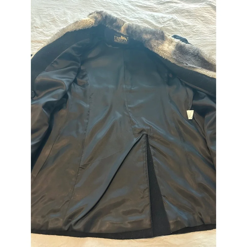 Unreal Fur Vintage 80's Black Coat Faux Fur Wool Blend Women 12/Large - Picture 8 of 10